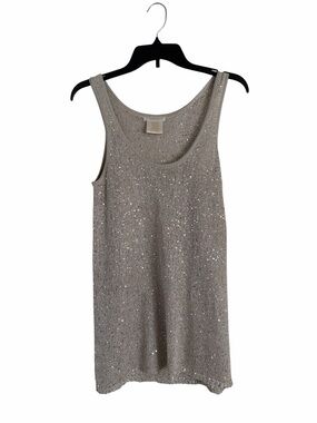 Matty M Silver Shimmer Sequin Open Knit Sweater Size Medium